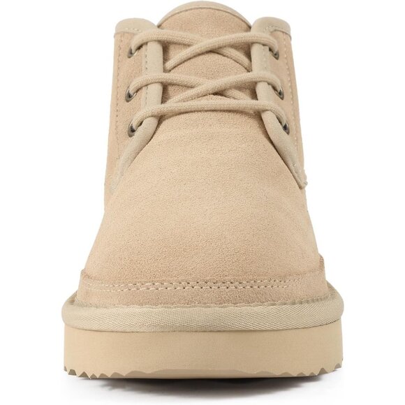 Women's Tan Genuine Suede Mini Fur Lined Ankle Boots Short Lace Up Snow Boots - Picture 5 of 7